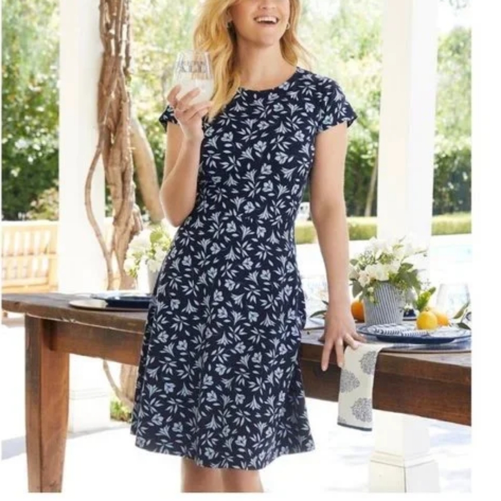 XL Draper James Navy Floral Print Ponte A-Line Dress